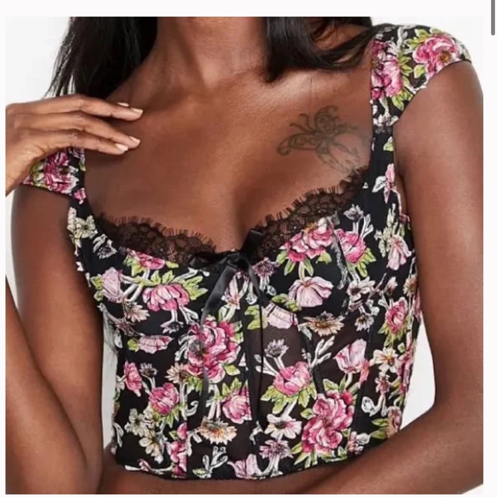 Victorias Secret Dream Angel Black Corset With Embroidered Flowers